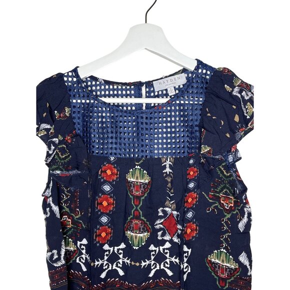 Hayden Top Womens Small Shirt Short Sleeve Blouse Blue Boho Peasant Work Casual - Picture 2 of 12